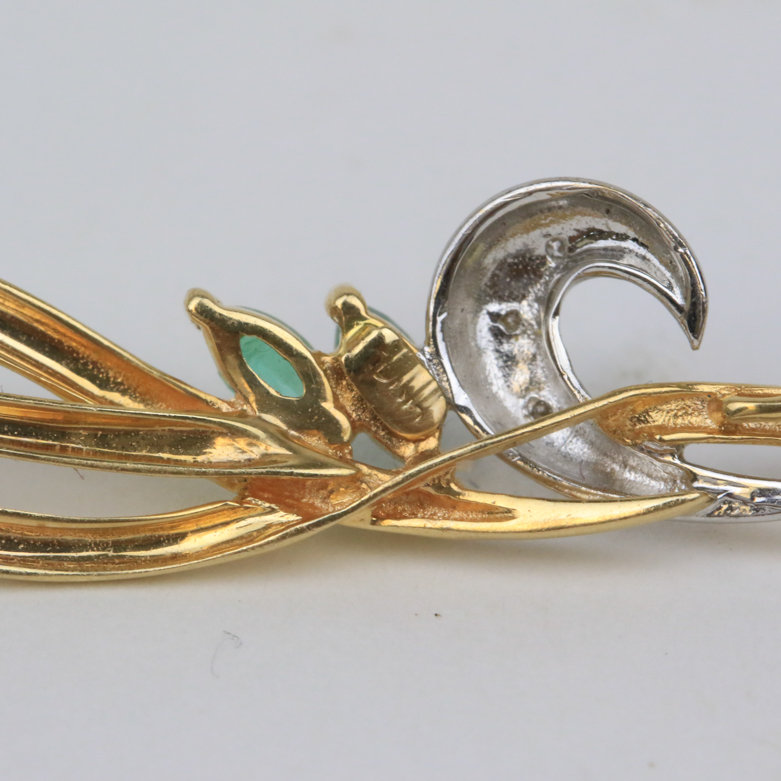 14K Two-Tone Gold, Emerald, and Diamond Brooch