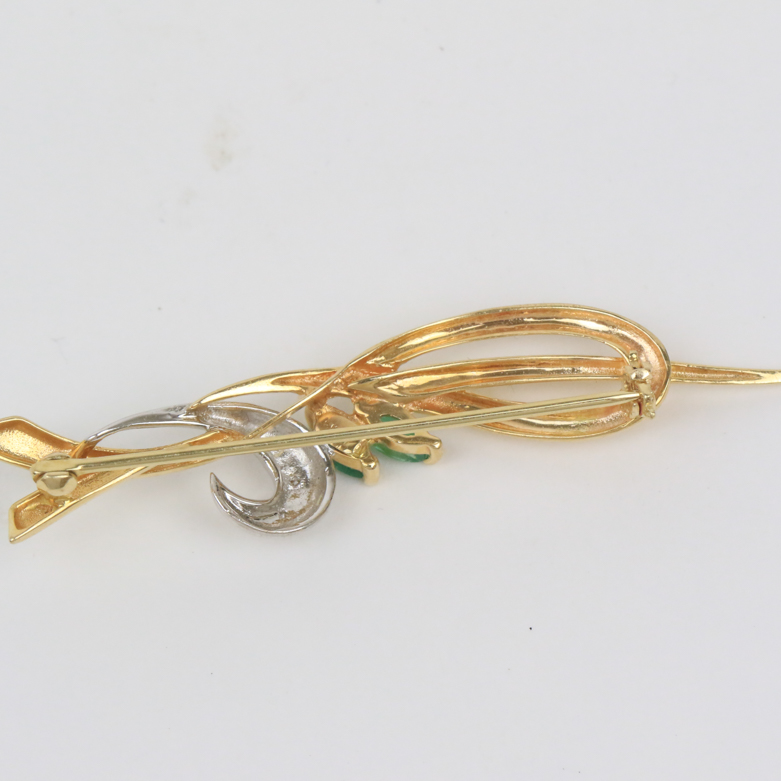 14K Two-Tone Gold, Emerald, and Diamond Brooch