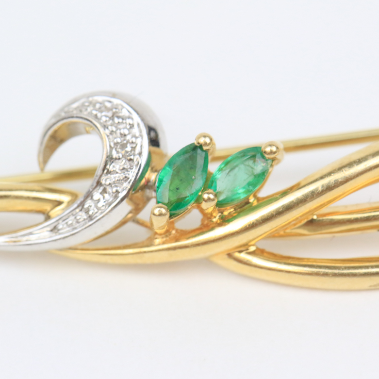 14K Two-Tone Gold, Emerald, and Diamond Brooch