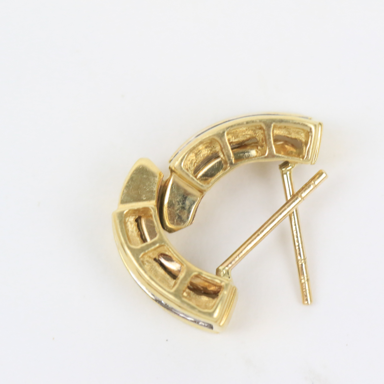 14K Yellow Gold and Invisible Set Diamond Half Hoop Earrings