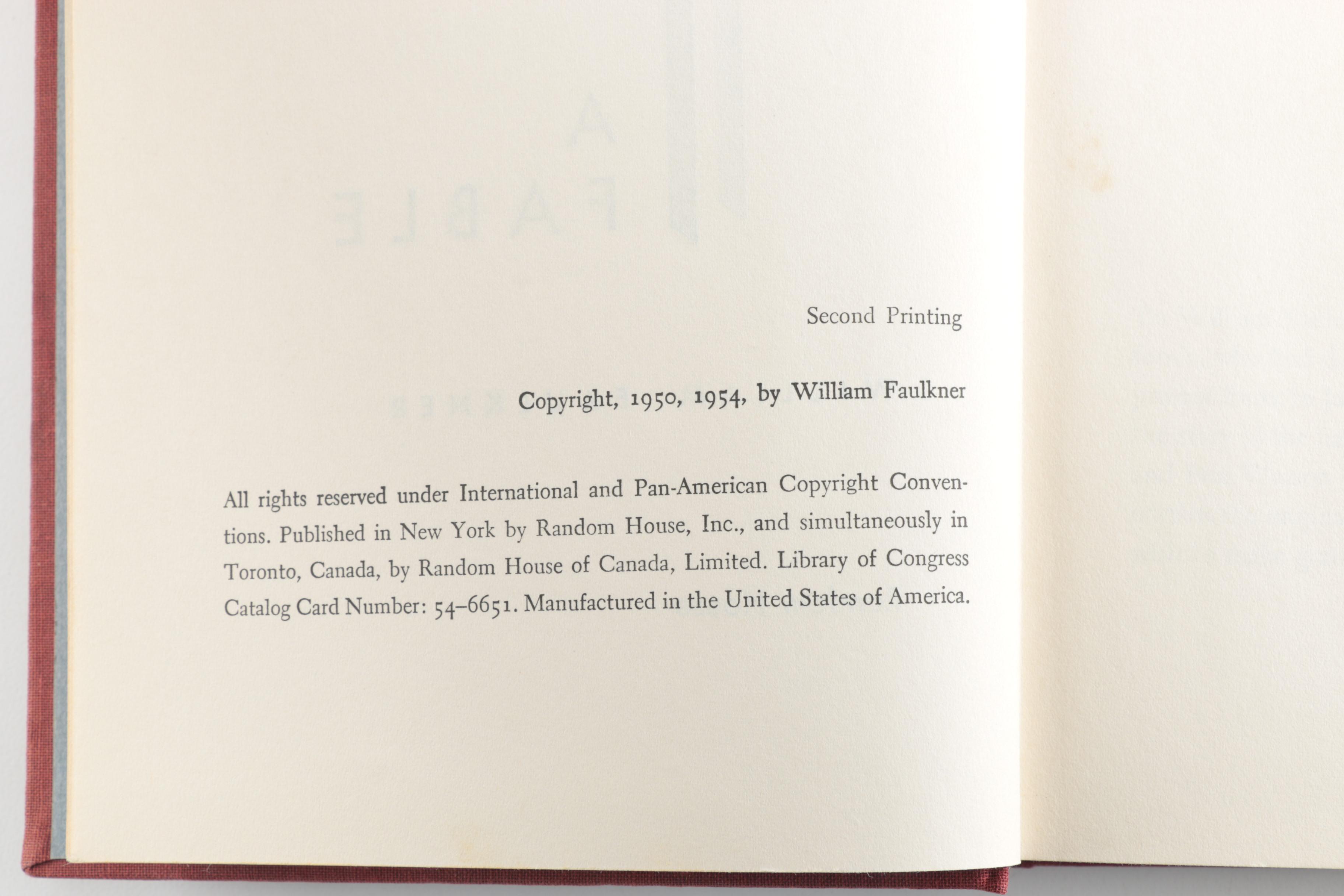 1954 Second Printing of "A Fable" by William Faulkner