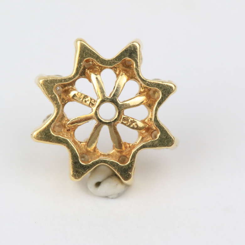 14K Yellow Gold and Diamond Flower Stud Earrings