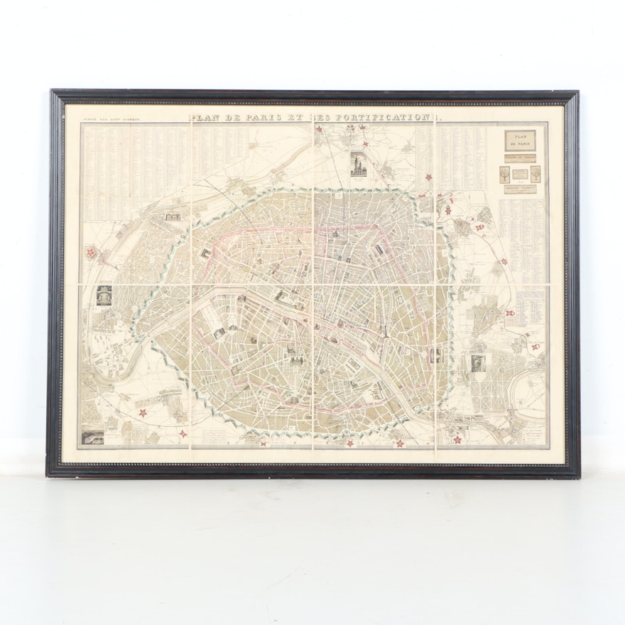 Framed Map "Plan of Paris and Its Fortifications"