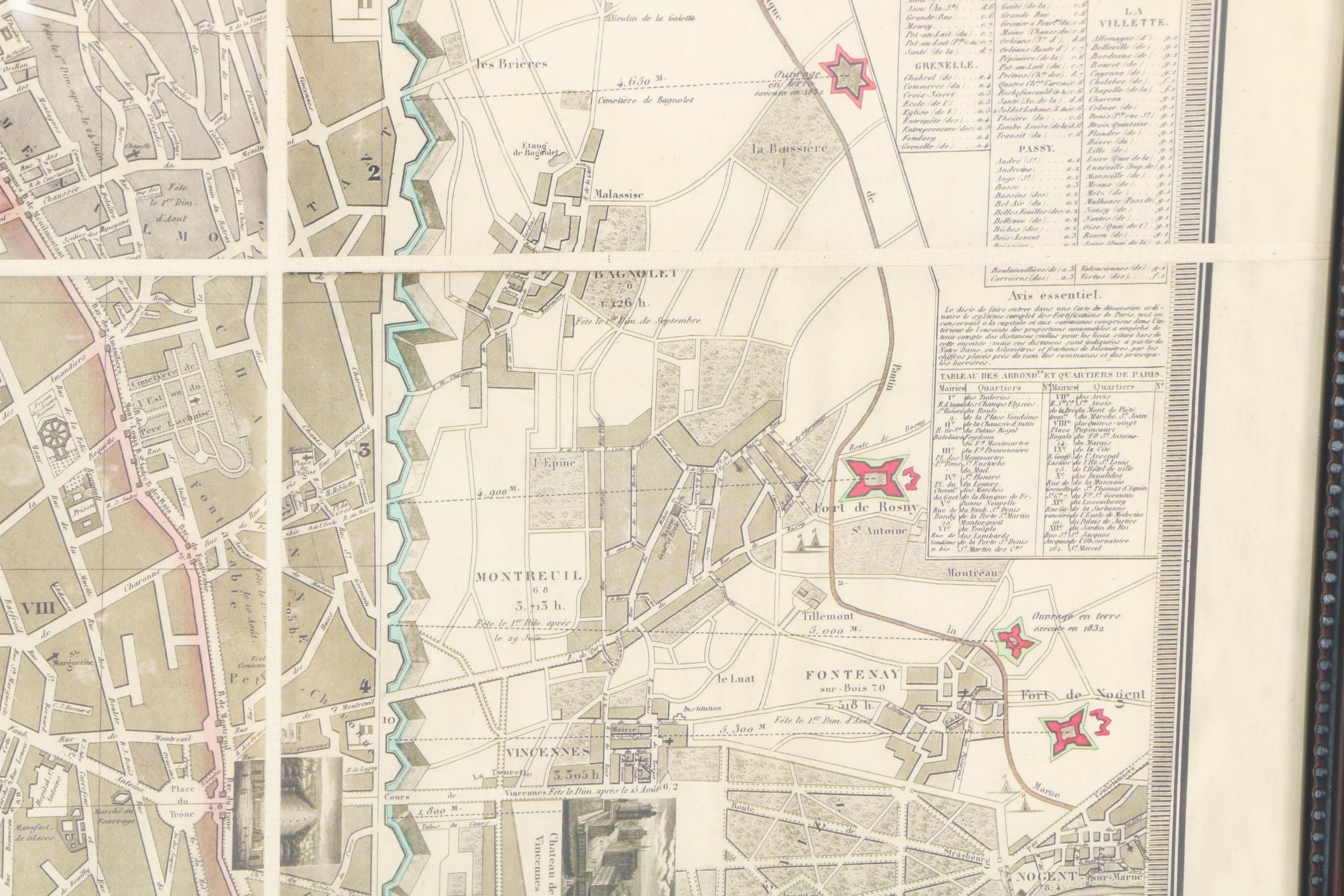 Framed Map "Plan of Paris and Its Fortifications"