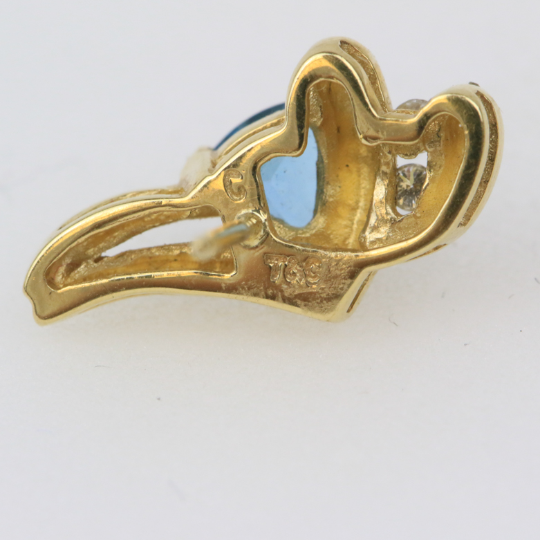 14K Yellow Gold, Blue Topaz, and Diamond Stud Earrings