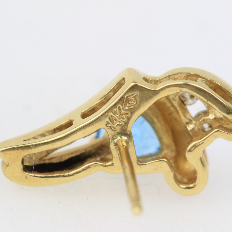 14K Yellow Gold, Blue Topaz, and Diamond Stud Earrings