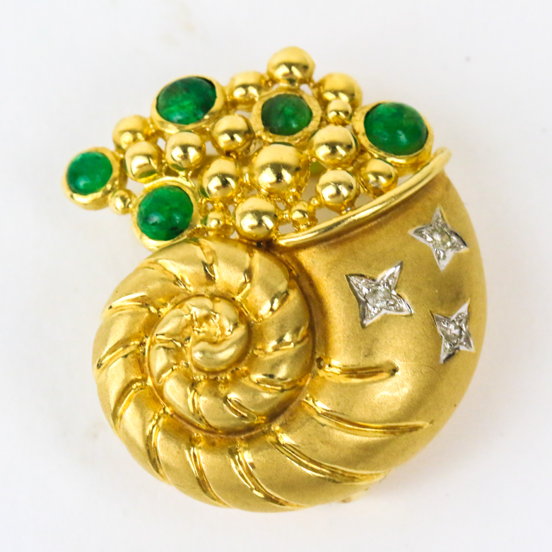 14K Yellow Gold, Emerald, and Diamond Cornucopia Slide Pendant