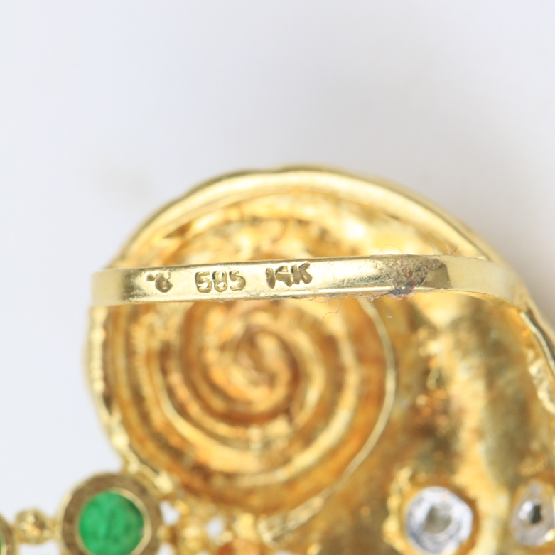 14K Yellow Gold, Emerald, and Diamond Cornucopia Slide Pendant