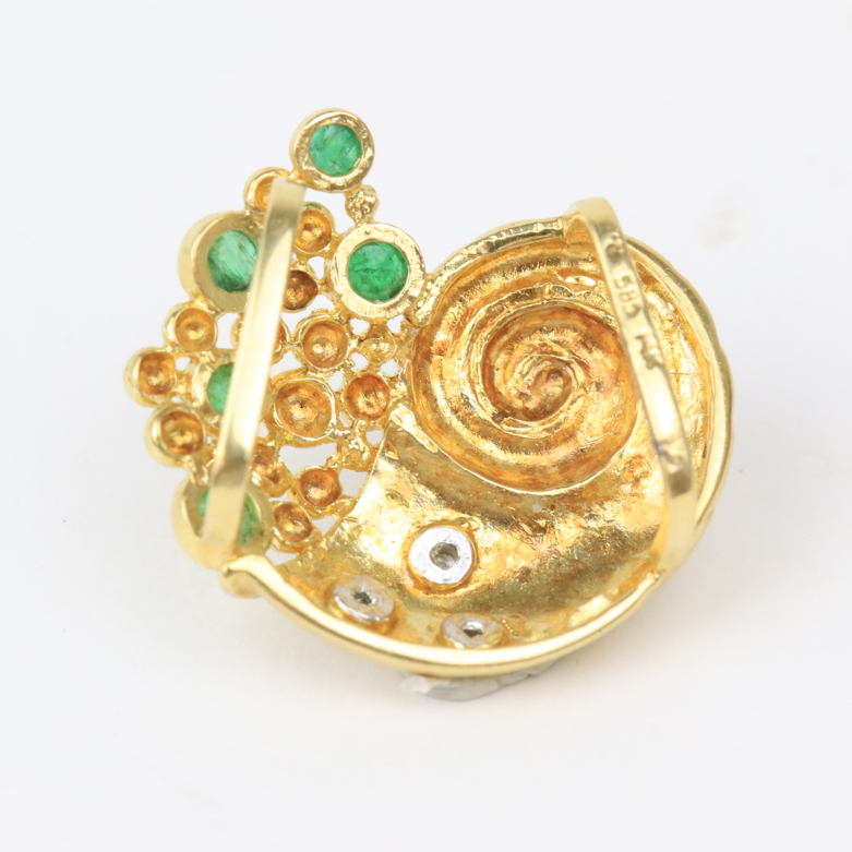 14K Yellow Gold, Emerald, and Diamond Cornucopia Slide Pendant