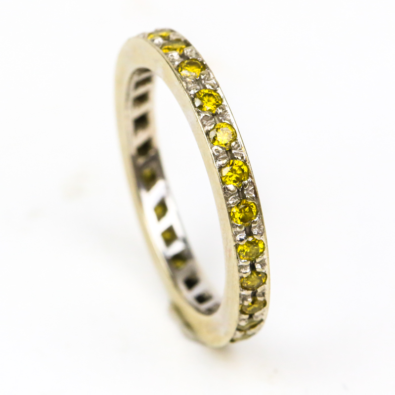 14K White Gold and Yellow Diamond Eternity Ring