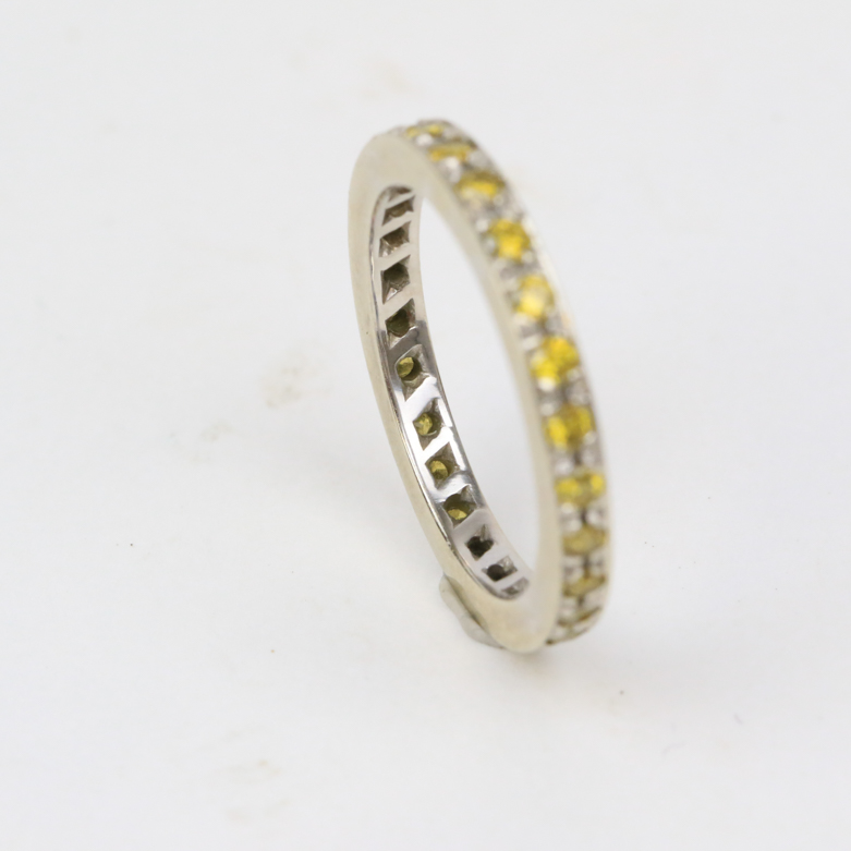 14K White Gold and Yellow Diamond Eternity Ring