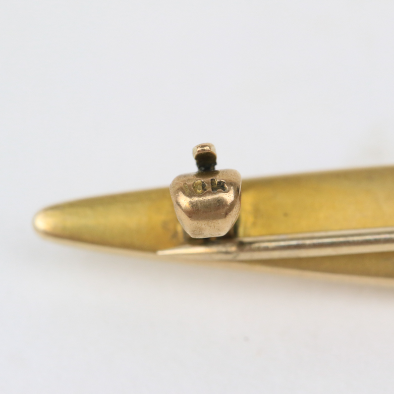 Mid-Century 10K Yellow Gold and Button Pearl Bar Brooch