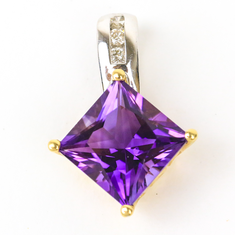 14K Two-Tone Gold, 4.43 CTS Amethyst, and Diamond Pendant