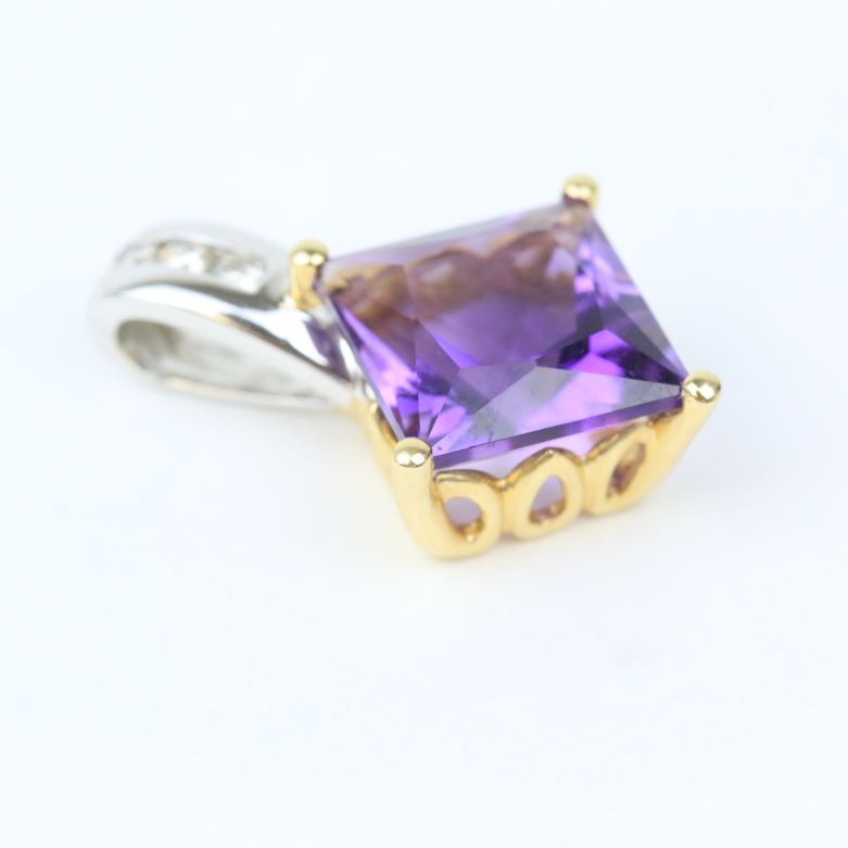 14K Two-Tone Gold, 4.43 CTS Amethyst, and Diamond Pendant