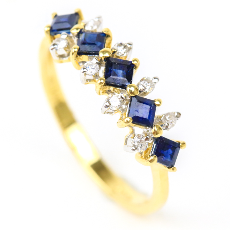 14K Two-Tone Gold, Sapphire, and Diamond Band