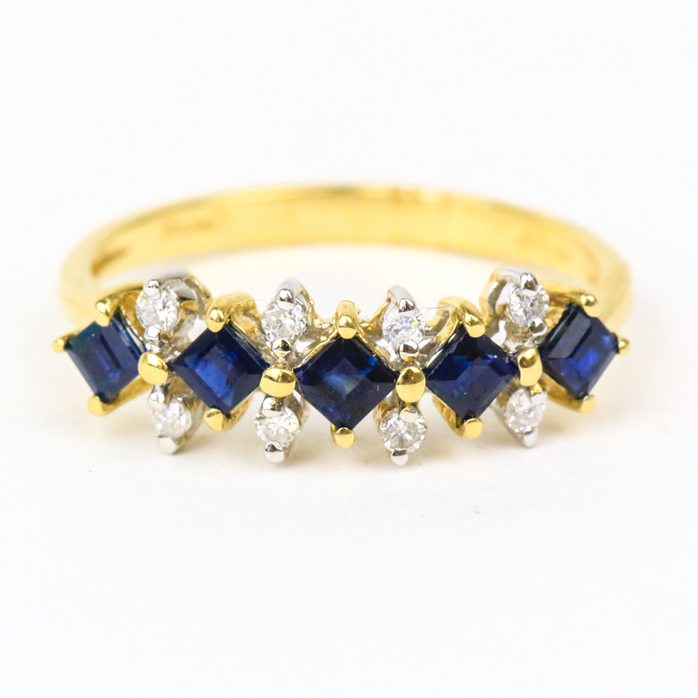 14K Two-Tone Gold, Sapphire, and Diamond Band