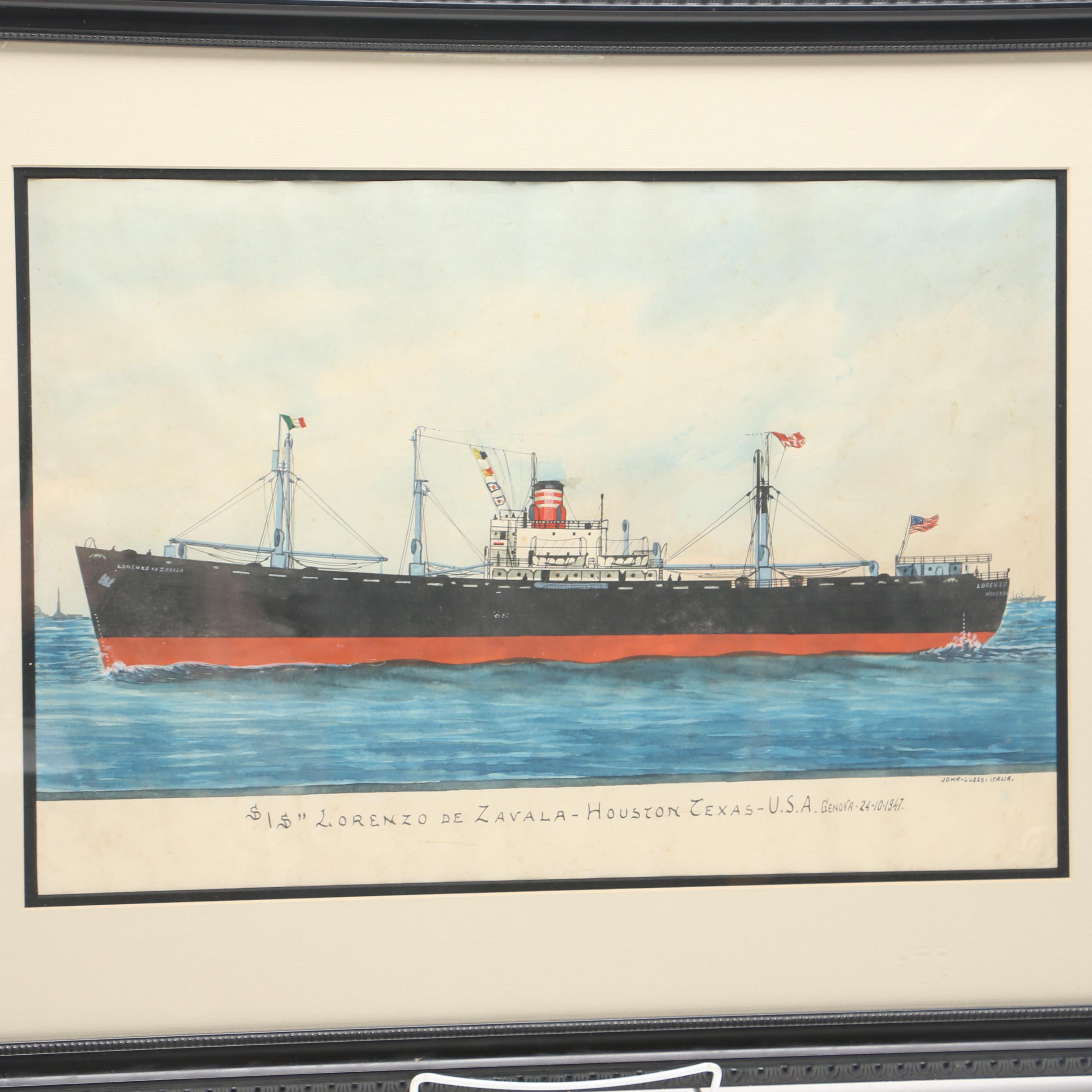 John Luzzo Original Watercolor Paintings of Ships