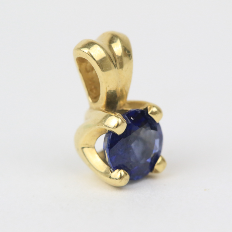 Pair of 14K Yellow Gold and Sapphire Solitaire Pendants
