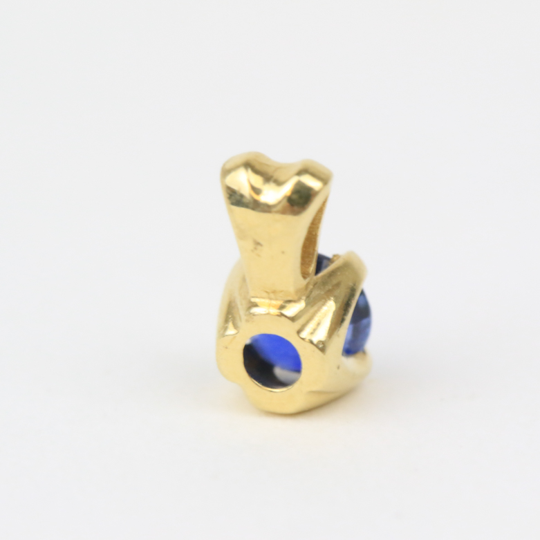 Pair of 14K Yellow Gold and Sapphire Solitaire Pendants