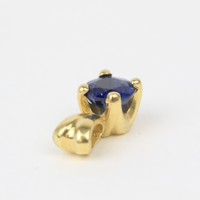 Pair of 14K Yellow Gold and Sapphire Solitaire Pendants