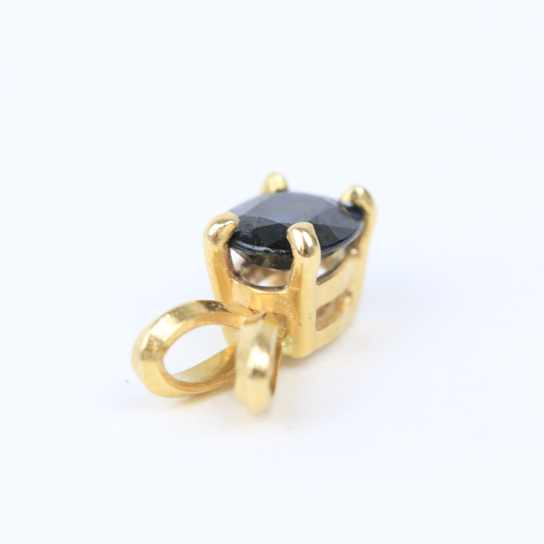 Pair of 14K Yellow Gold and Sapphire Solitaire Pendants