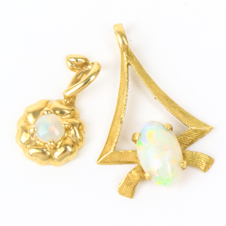 Pair of 14K Yellow Gold and Opal Pendants