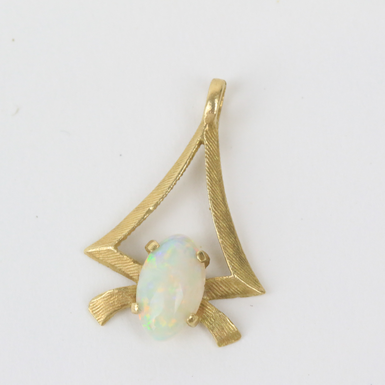 Pair of 14K Yellow Gold and Opal Pendants