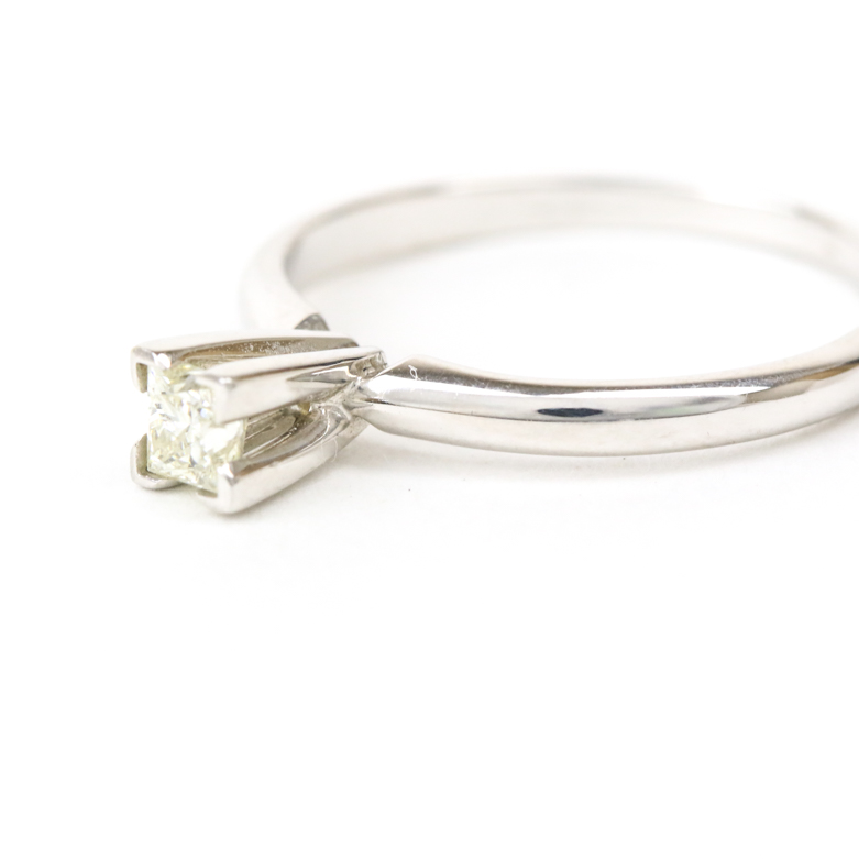 14K White Gold and Princess Cut Diamond Solitaire Ring