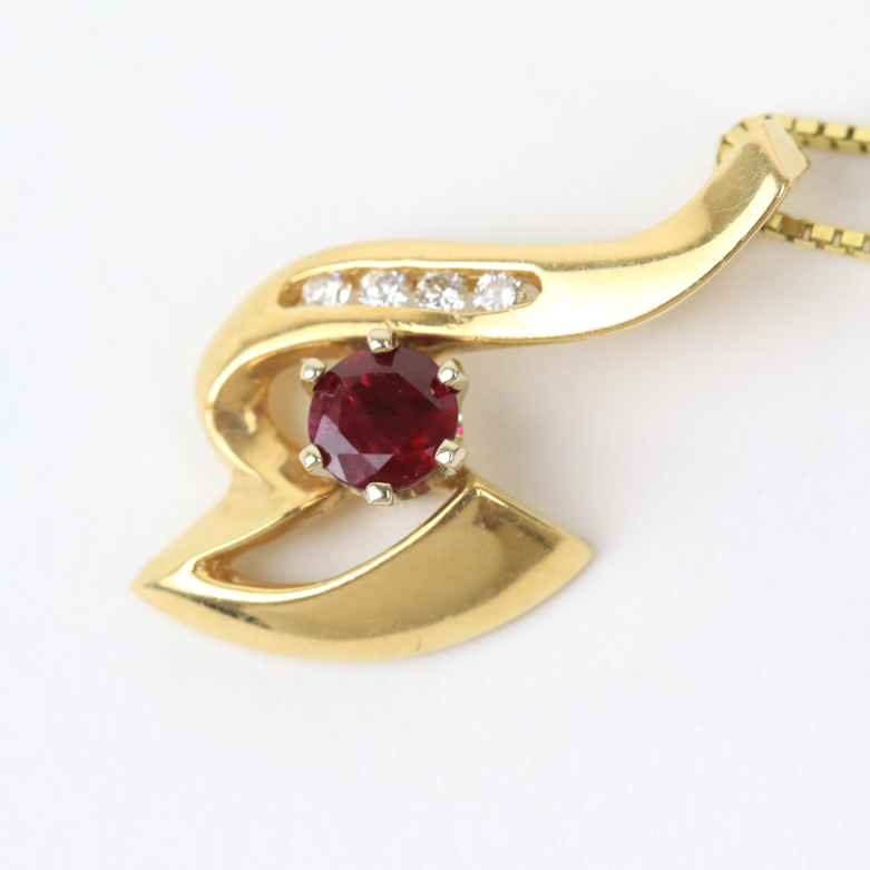 14K Yellow Gold, Ruby, and Diamond Pendant Necklace with 10K Chain