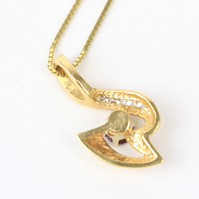 14K Yellow Gold, Ruby, and Diamond Pendant Necklace with 10K Chain
