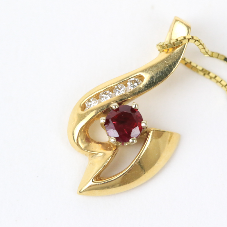 14K Yellow Gold, Ruby, and Diamond Pendant Necklace with 10K Chain