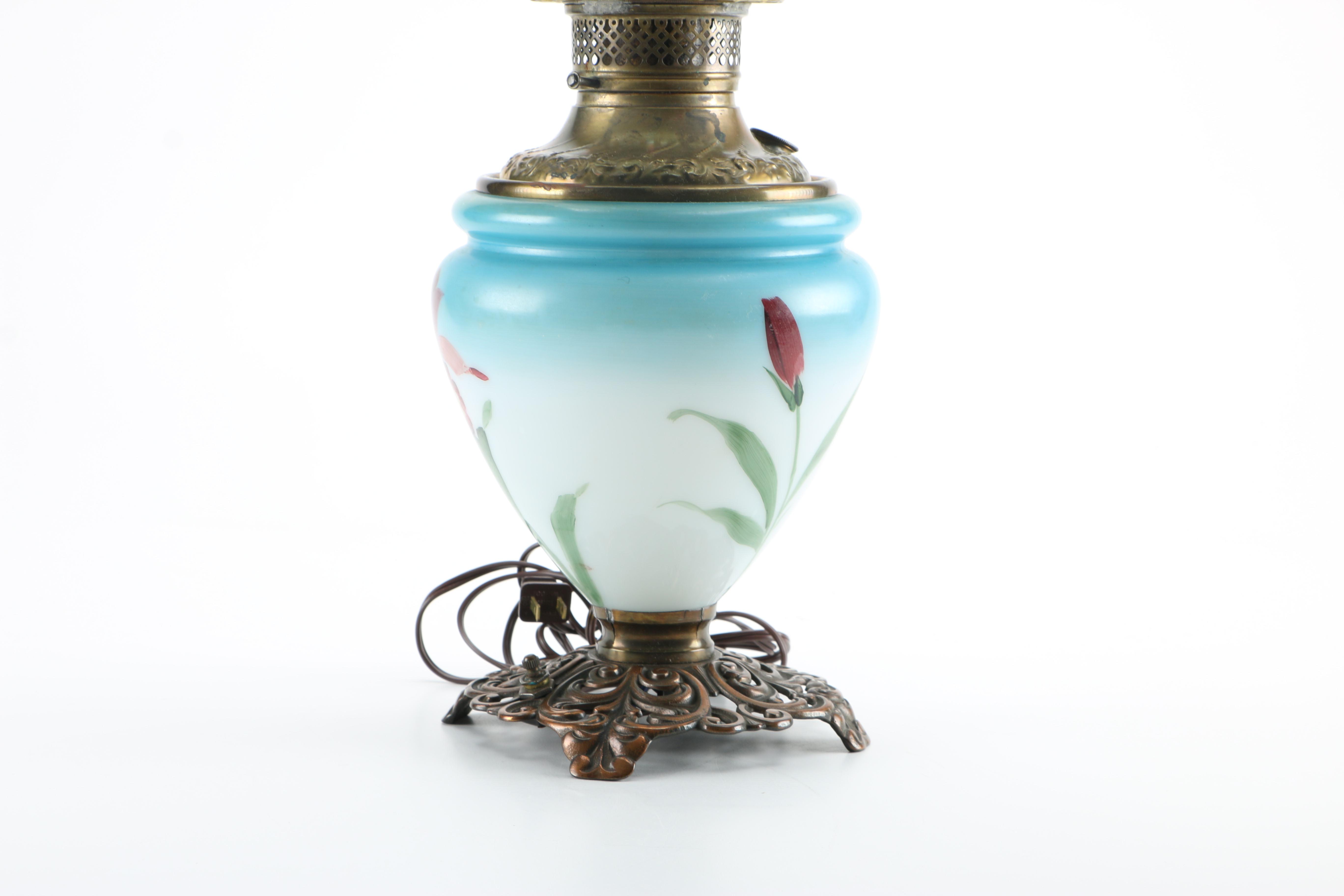 Hand-Painted Vintage Hurricane Lamp