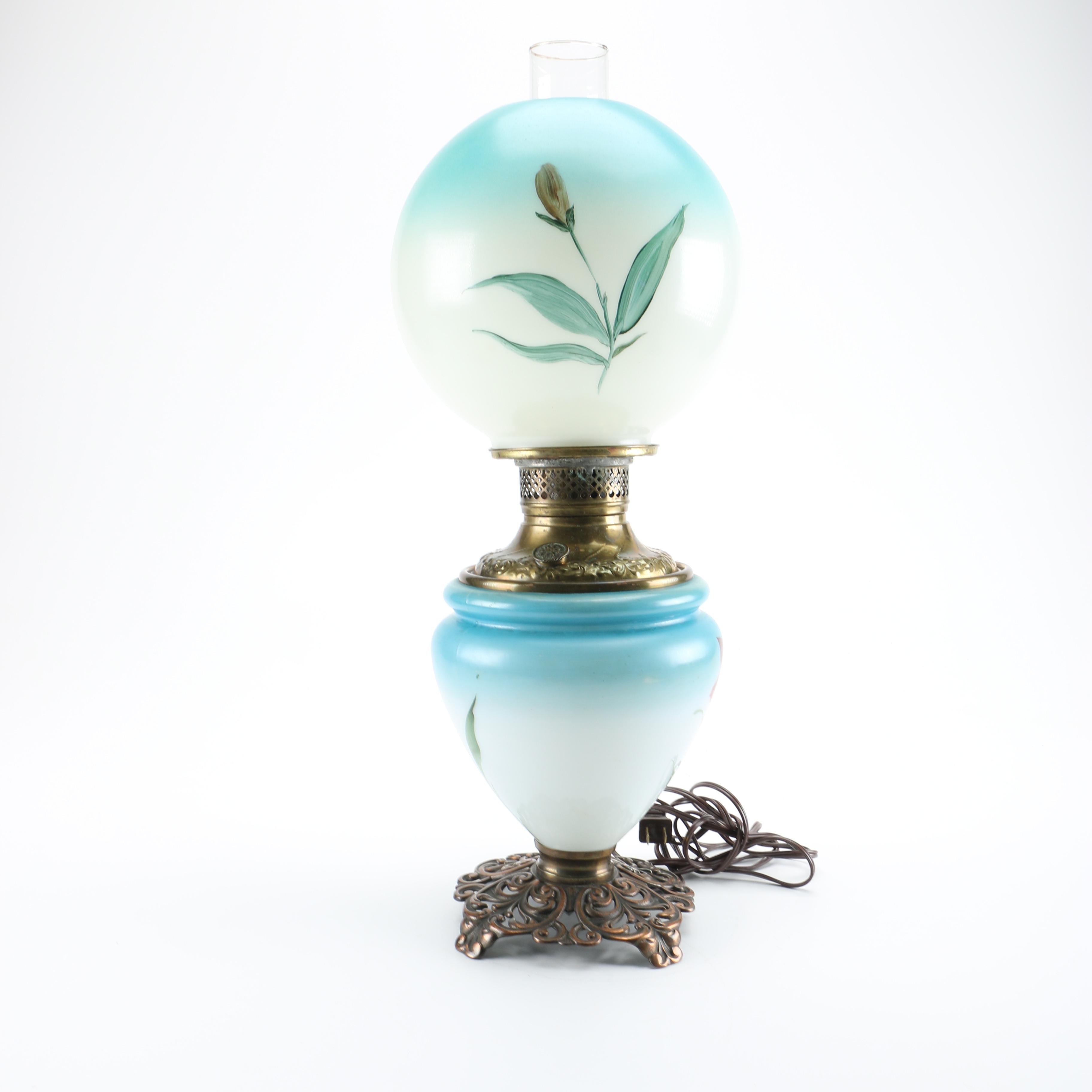 Hand-Painted Vintage Hurricane Lamp