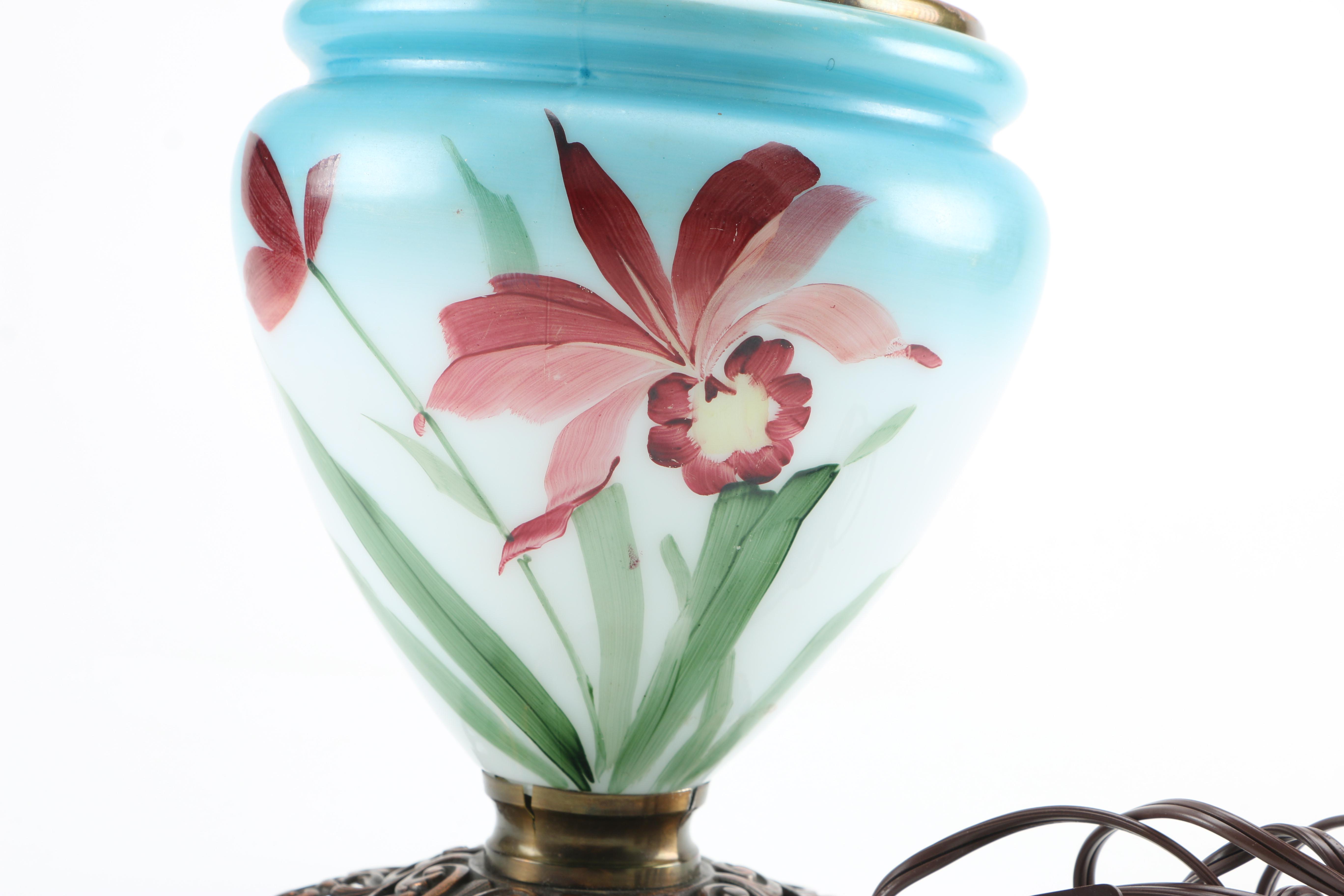 Hand-Painted Vintage Hurricane Lamp