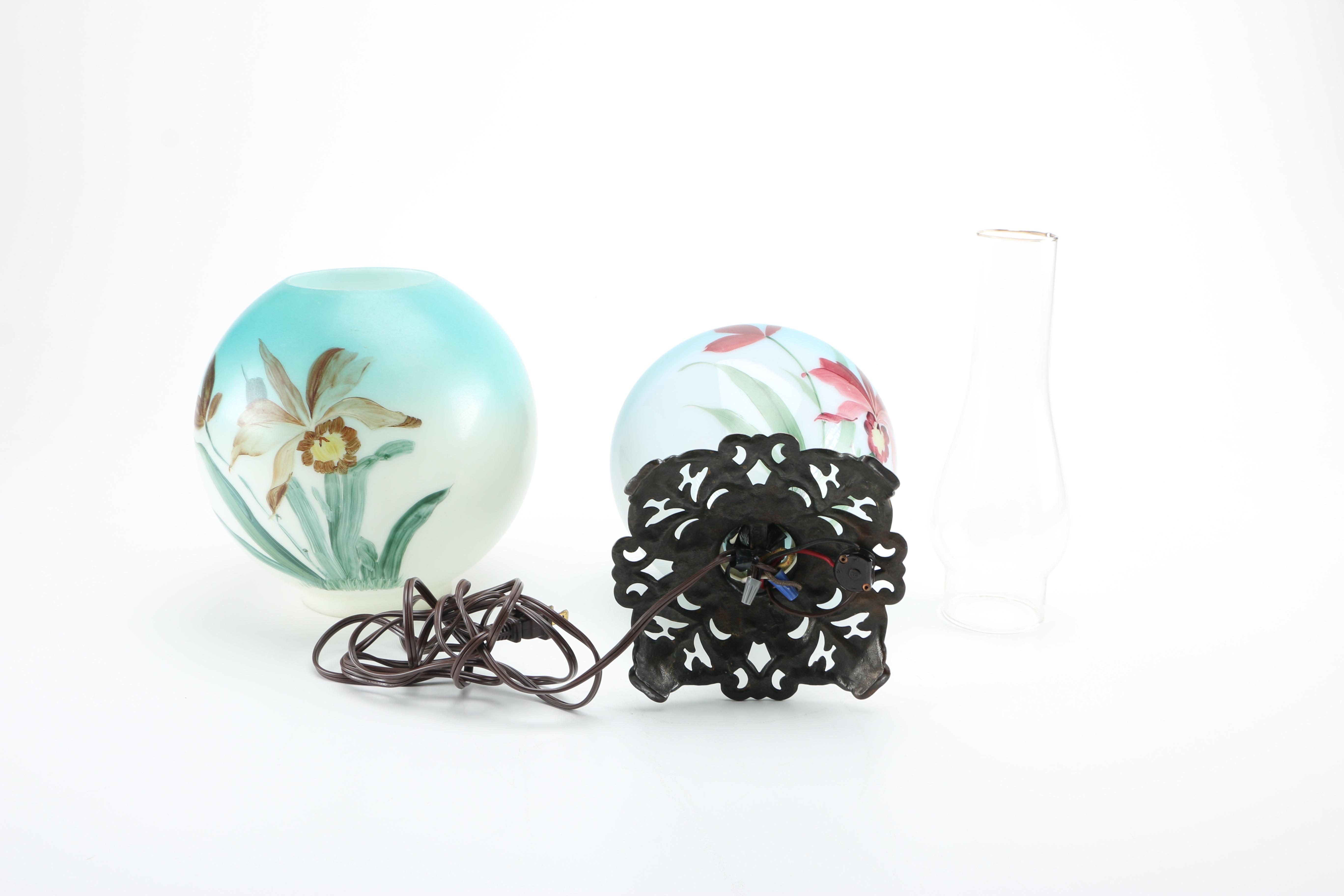 Hand-Painted Vintage Hurricane Lamp