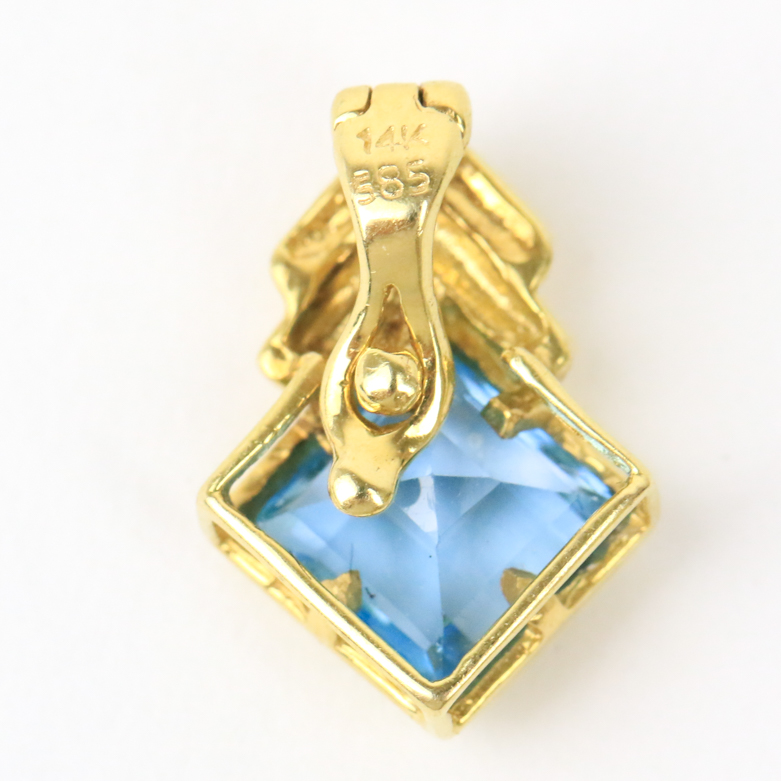 14K Yellow Gold and Blue Topaz Pendant