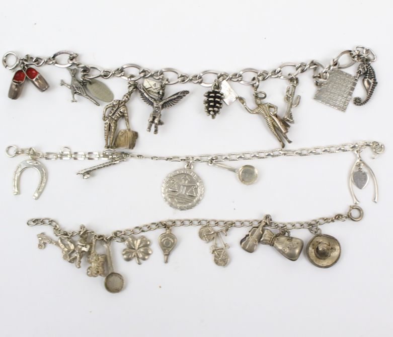 Collection of Sterling Silver Charm Bracelets