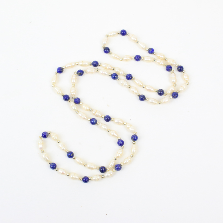 Freshwater Pearl and Lapis Lazuli Necklace