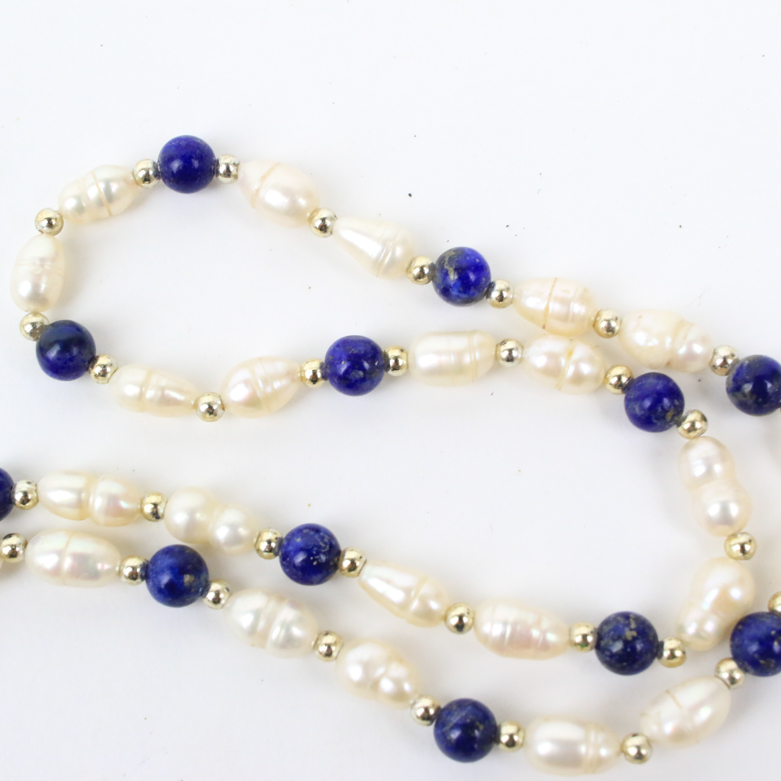 Freshwater Pearl and Lapis Lazuli Necklace