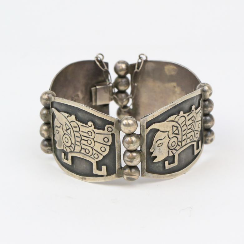 Sterling Silver Aztec-Inspired Bracelet