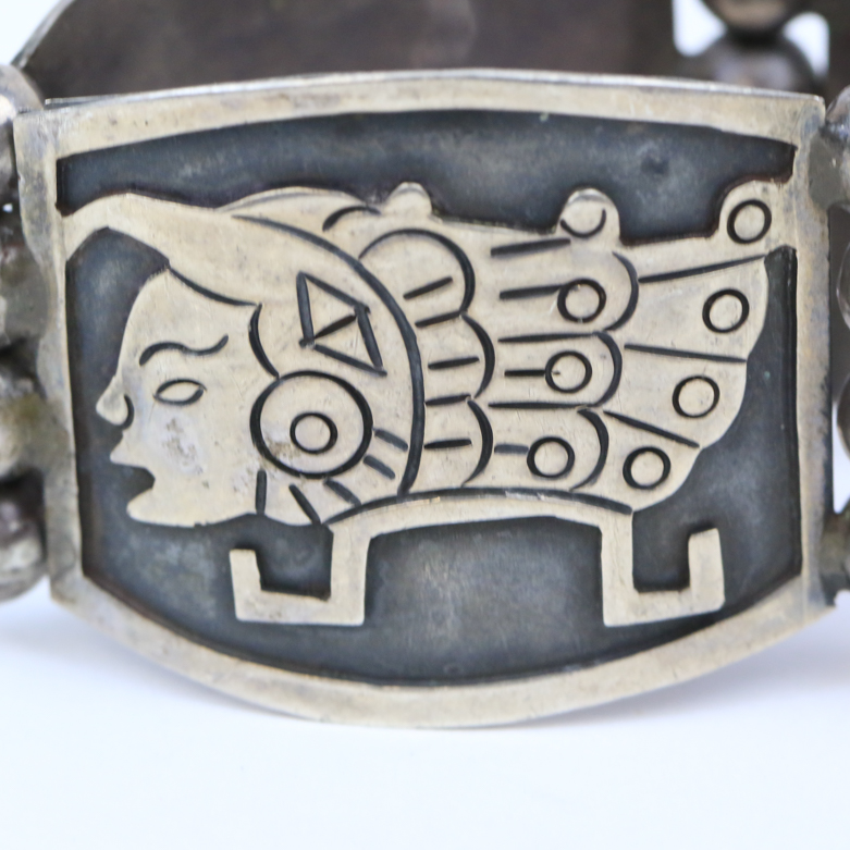 Sterling Silver Aztec-Inspired Bracelet