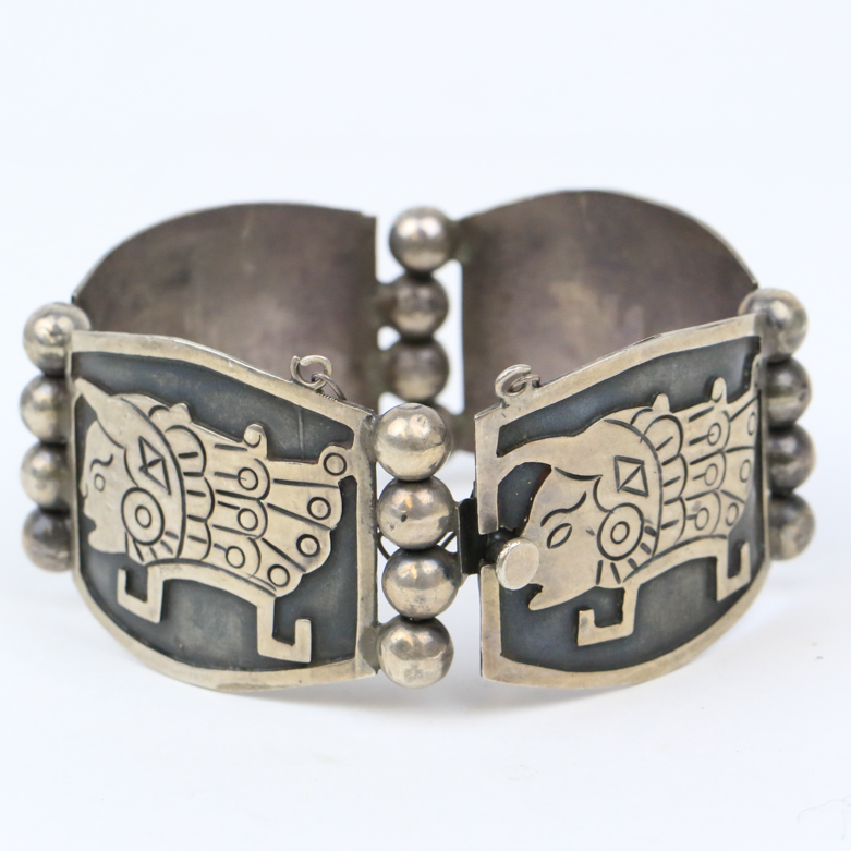 Sterling Silver Aztec-Inspired Bracelet