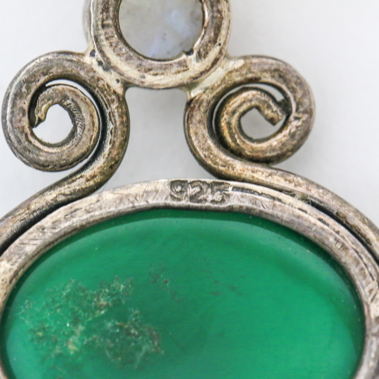 Sterling Silver, Moonstone, and Green Carnelian Pendant Collar Necklace