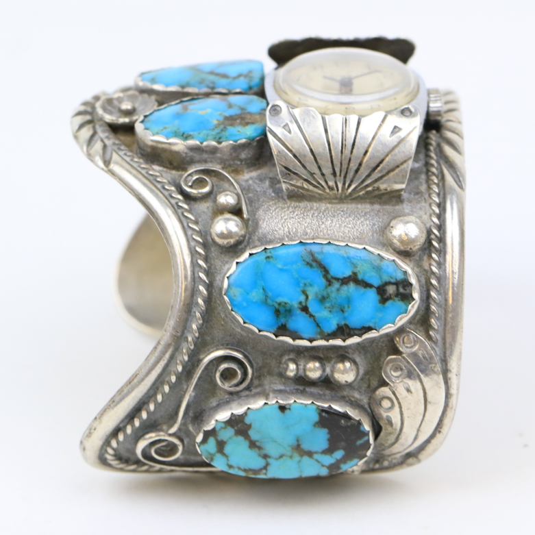 Sterling Silver and Turquoise Cuff Bracelet Watch