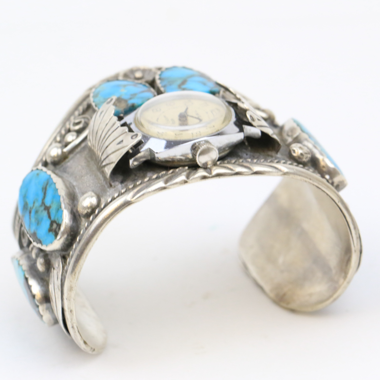 Sterling Silver and Turquoise Cuff Bracelet Watch