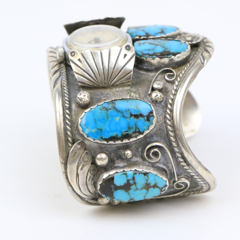 Sterling Silver and Turquoise Cuff Bracelet Watch