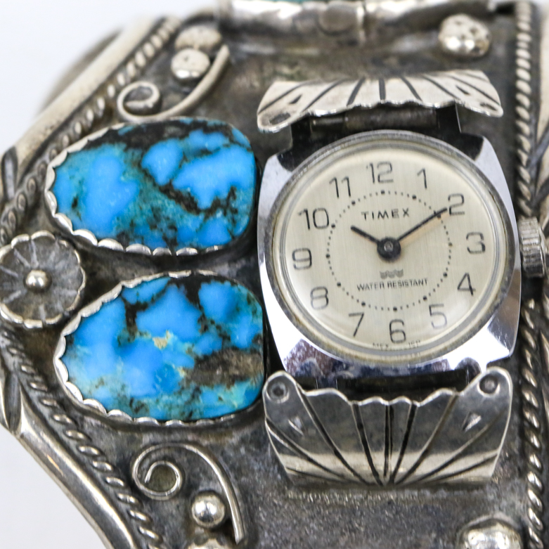 Sterling Silver and Turquoise Cuff Bracelet Watch