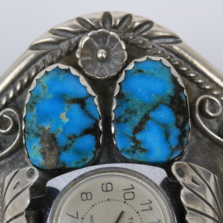 Sterling Silver and Turquoise Cuff Bracelet Watch