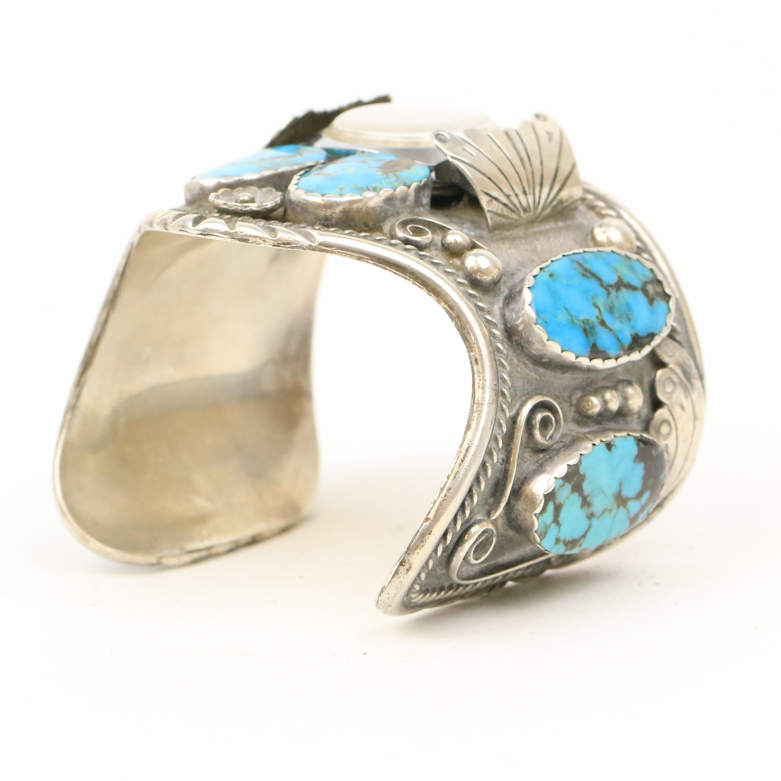 Sterling Silver and Turquoise Cuff Bracelet Watch