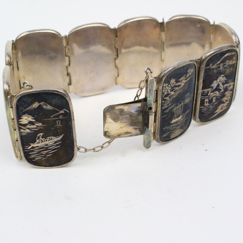 950 Silver Nielloware Panel Bracelet
